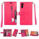 For Samsung Galaxy Note10 Multifunctional Zipper Horizontal Flip Leather Case with Holder & Wallet & 9 Card Slots & Lanyard(Rose Red) - 1