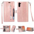 For Samsung Galaxy Note10 Multifunctional Zipper Horizontal Flip Leather Case with Holder & Wallet & 9 Card Slots & Lanyard(Rose Gold) - 1