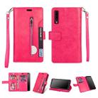 For Samsung Galaxy A50 / A50s / A30s Multifunctional Zipper Horizontal Flip Leather Case with Holder & Wallet & 9 Card Slots & Lanyard(Rose Red) - 1