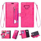 For Samsung Galaxy Note9 Multifunctional Zipper Horizontal Flip Leather Case with Holder & Wallet & 9 Card Slots & Lanyard(Rose Red) - 1