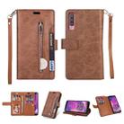 For Samsung Galaxy A7 (2018) Multifunctional Zipper Horizontal Flip Leather Case with Holder & Wallet & 9 Card Slots & Lanyard(Brown) - 1