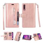 For Samsung Galaxy A7 (2018) Multifunctional Zipper Horizontal Flip Leather Case with Holder & Wallet & 9 Card Slots & Lanyard(Rose Gold) - 1