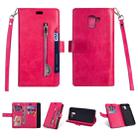 For Samsung Galaxy J6 (2018)  EU Version Multifunctional Zipper Horizontal Flip Leather Case with Holder & Wallet & 9 Card Slots & Lanyard(Rose Red) - 1
