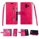For Samsung Galaxy J4 (2018) EU Version Multifunctional Zipper Horizontal Flip Leather Case with Holder & Wallet & 9 Card Slots & Lanyard(Rose Red) - 1