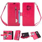 For Samsung Galaxy S9 Multifunctional Zipper Horizontal Flip Leather Case with Holder & Wallet & 9 Card Slots & Lanyard(Rose Red) - 1