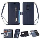 For Samsung Galaxy S9+ Multifunctional Zipper Horizontal Flip Leather Case with Holder & Wallet & 9 Card Slots & Lanyard(Blue) - 1