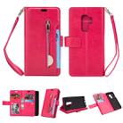 For Samsung Galaxy S9+ Multifunctional Zipper Horizontal Flip Leather Case with Holder & Wallet & 9 Card Slots & Lanyard(Rose Red) - 1