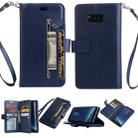 For Samsung Galaxy S8+ Multifunctional Zipper Horizontal Flip Leather Case with Holder & Wallet & 9 Card Slots & Lanyard(Blue) - 1