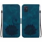 For Samsung Galaxy A51 Lotus Embossed Leather Phone Case(Dark Blue) - 1