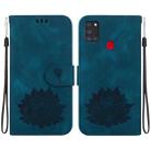 For Samsung Galaxy A21s Lotus Embossed Leather Phone Case(Dark Blue) - 1