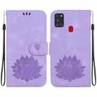 For Samsung Galaxy A21s Lotus Embossed Leather Phone Case(Purple) - 1