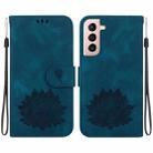 For Samsung Galaxy S21+ 5G Lotus Embossed Leather Phone Case(Dark Blue) - 1