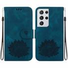 For Samsung Galaxy S21 Ultra 5G Lotus Embossed Leather Phone Case(Dark Blue) - 1