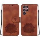 For Samsung Galaxy S22 Ultra 5G Lotus Embossed Leather Phone Case(Brown) - 1