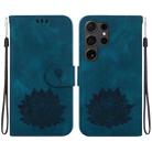 For Samsung Galaxy S24 Ultra 5G Lotus Embossed Leather Phone Case(Dark Blue) - 1