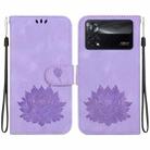 For Xiaomi Poco X4 Pro 5G Lotus Embossed Leather Phone Case(Purple) - 1