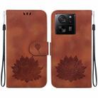 For Xiaomi 13T / 13T Pro Lotus Embossed Leather Phone Case(Brown) - 1