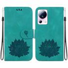 For Xiaomi 13 Lite / Civi 2 Lotus Embossed Leather Phone Case(Green) - 1