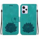 For Xiaomi Poco X5 Pro Lotus Embossed Leather Phone Case(Green) - 1