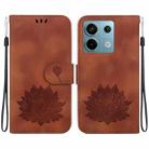 For Xiaomi Poco X6 5G Global Lotus Embossed Leather Phone Case(Brown) - 1