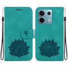 For Xiaomi Poco X6 5G Global Lotus Embossed Leather Phone Case(Green) - 1