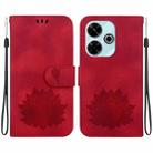 For Xiaomi Poco M6 4G Lotus Embossed Leather Phone Case(Red) - 1