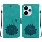For Xiaomi Poco M6 4G Lotus Embossed Leather Phone Case(Green) - 1