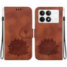 For Xiaomi Poco F6 Pro Lotus Embossed Leather Phone Case(Brown) - 1