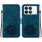 For Xiaomi Poco F6 Pro Lotus Embossed Leather Phone Case(Dark Blue) - 1