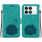 For Xiaomi Poco F6 Pro Lotus Embossed Leather Phone Case(Green) - 1