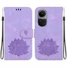 For OPPO Reno10 / Reno10 Pro 5G Global Lotus Embossed Leather Phone Case(Purple) - 1