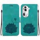 For OPPO Reno11 Pro 5G Global Lotus Embossed Leather Phone Case(Green) - 1