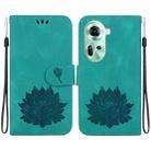 For OPPO Reno11 5G Global Lotus Embossed Leather Phone Case(Green) - 1