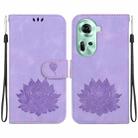 For OPPO Reno11 5G Global Lotus Embossed Leather Phone Case(Purple) - 1