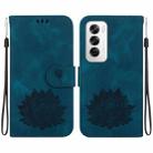 For OPPO Reno12 5G Global Lotus Embossed Leather Phone Case(Dark Blue) - 1