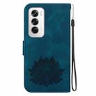 For OPPO Reno12 5G Global Lotus Embossed Leather Phone Case(Dark Blue) - 3