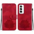 For OPPO Reno12 5G Global Lotus Embossed Leather Phone Case(Red) - 1