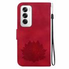 For OPPO Reno12 5G Global Lotus Embossed Leather Phone Case(Red) - 3