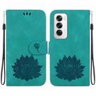 For OPPO Reno12 5G Global Lotus Embossed Leather Phone Case(Green) - 1