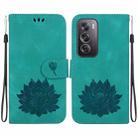 For OPPO Reno12 Pro 5G Global Lotus Embossed Leather Phone Case(Green) - 1