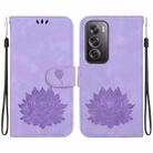 For OPPO Reno12 Pro 5G Global Lotus Embossed Leather Phone Case(Purple) - 1
