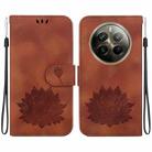 For Realme 12 Pro+ Global Lotus Embossed Leather Phone Case(Brown) - 1