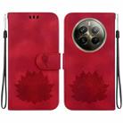 For Realme 12 Pro+ Global Lotus Embossed Leather Phone Case(Red) - 1