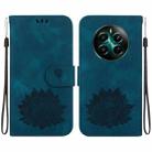 For Realme 12+ Lotus Embossed Leather Phone Case(Dark Blue) - 1