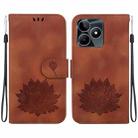 For Realme Narzo N53 / Note 50 Lotus Embossed Leather Phone Case(Brown) - 1