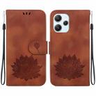 For Redmi 12 4G /  12 5G / Note 12R 5G Lotus Embossed Leather Phone Case(Brown) - 1