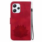 For Redmi 12 4G /  12 5G / Note 12R 5G Lotus Embossed Leather Phone Case(Red) - 3