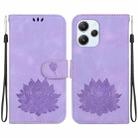 For Redmi 12 4G /  12 5G / Note 12R 5G Lotus Embossed Leather Phone Case(Purple) - 1