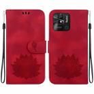 For Xiaomi Redmi 10 Power India Lotus Embossed Leather Phone Case(Red) - 1