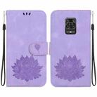 For Xiaomi Redmi Note 9 Pro Max Lotus Embossed Leather Phone Case(Purple) - 1